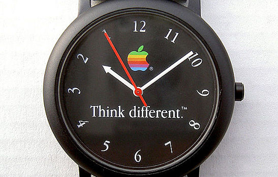 Apple watch with "think different" tagline