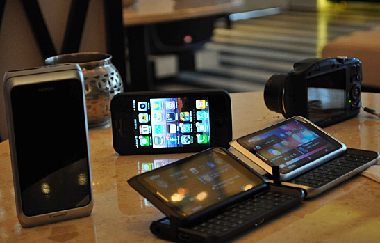 Phones on a table